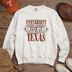 Vintage University of Texas Crewneck Sweatshirt White L Football UT Longhorns